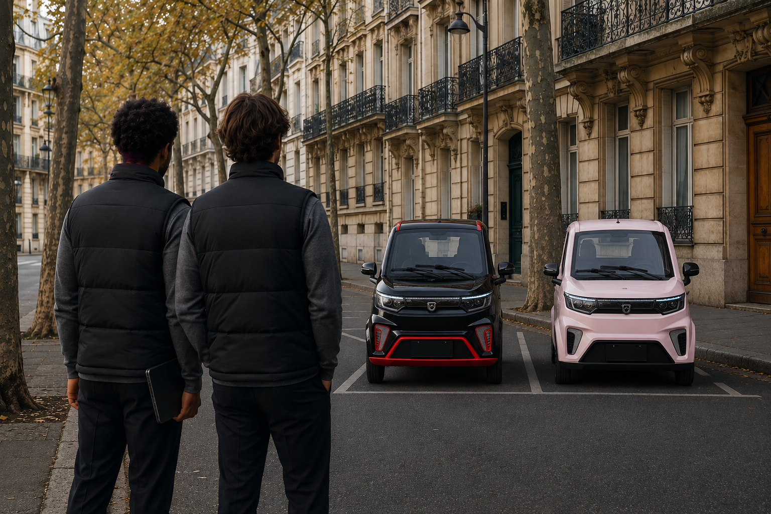 Deux copilotes Rolando Club avec deux Rolando X9, dans une rue de Paris